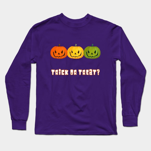 Trick or Treat Jack-O-Lantern Pumpkin Faces Long Sleeve T-Shirt by 2HivelysArt